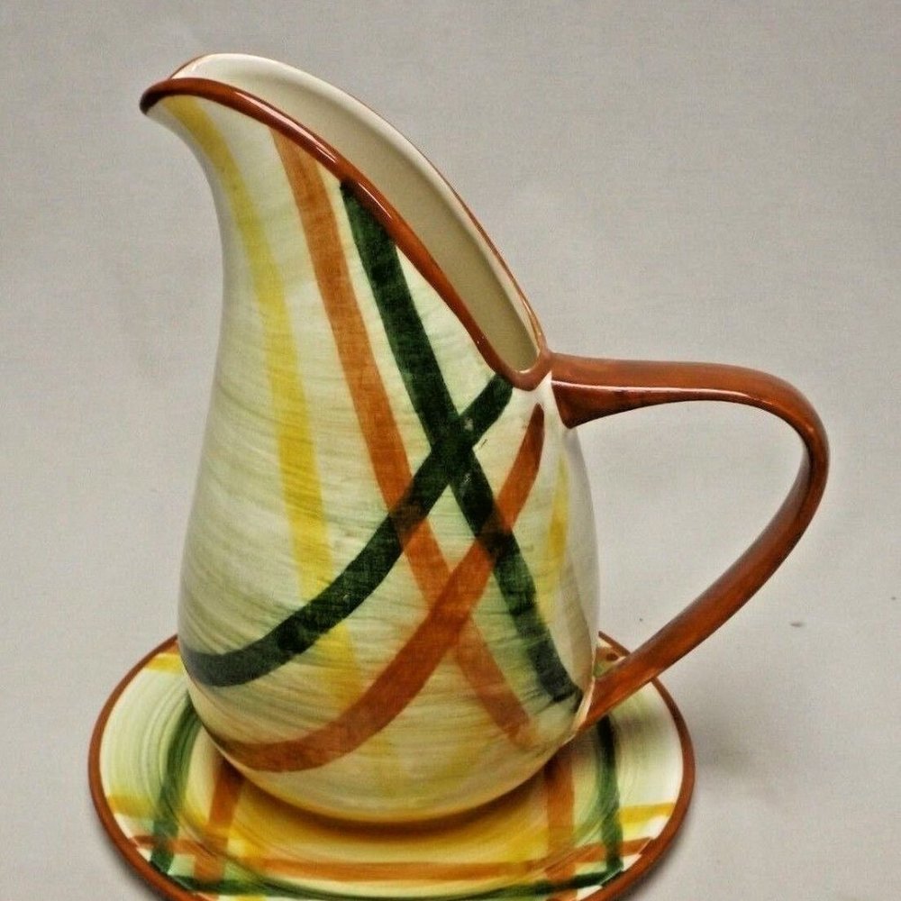 Vernonware Homespun Hand Painted Under Glaze 7 1/2" Salad Plate & 32 oz. Pitcher